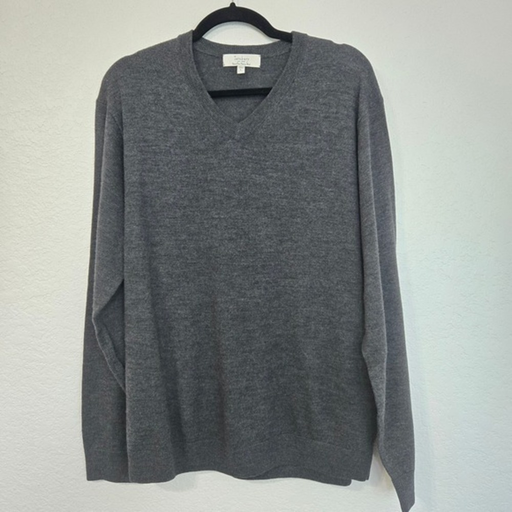Turnbury Men's V-Neck Sweater Dark Gray‎ Merino Wool Size L